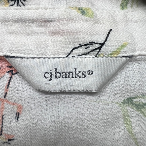 CJ Banks Bird Print Gauzy Button Shirt Womens 3X Novelty Beach Coastal Nautical - Picture 2 of 11